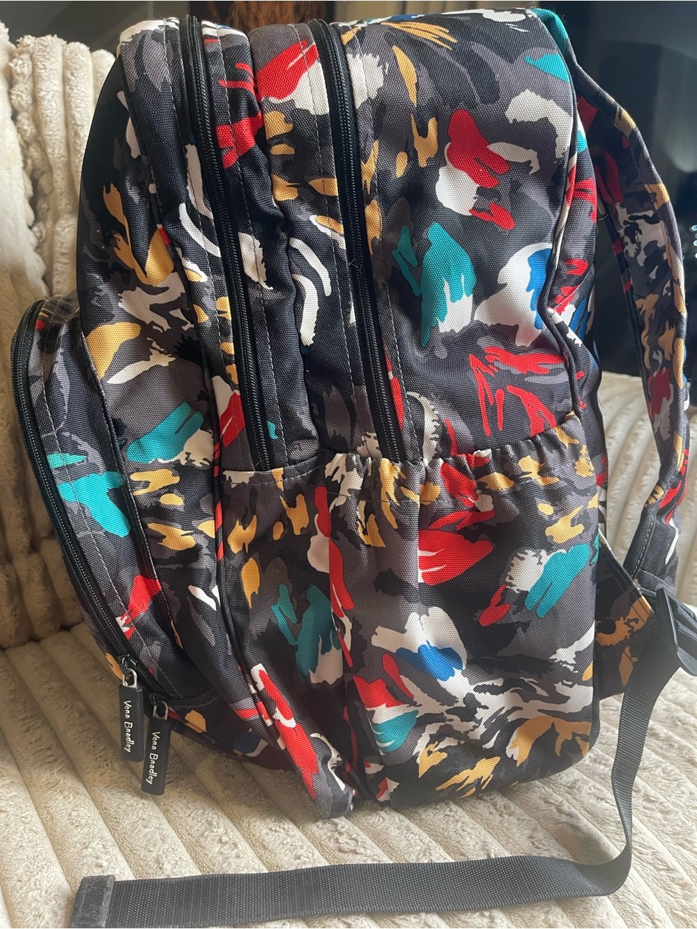 Vera Bradley Backpack Abstract Floral Print Black Multicolor Travel Bag - Picture 7 of 10